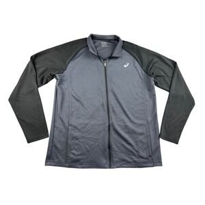 Asics Full Zip Jacket Men XL Gray Black Colorblock Stand Collar Sportswear Light